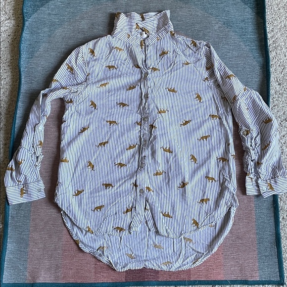 June & Delancey Cheetah Stripe Office Top Button Down Shirt - Picture 5 of 9